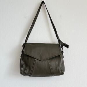 Falor Le Borse Green Pebbled Leather Bag Braided Shoulder Strap Snap Italy